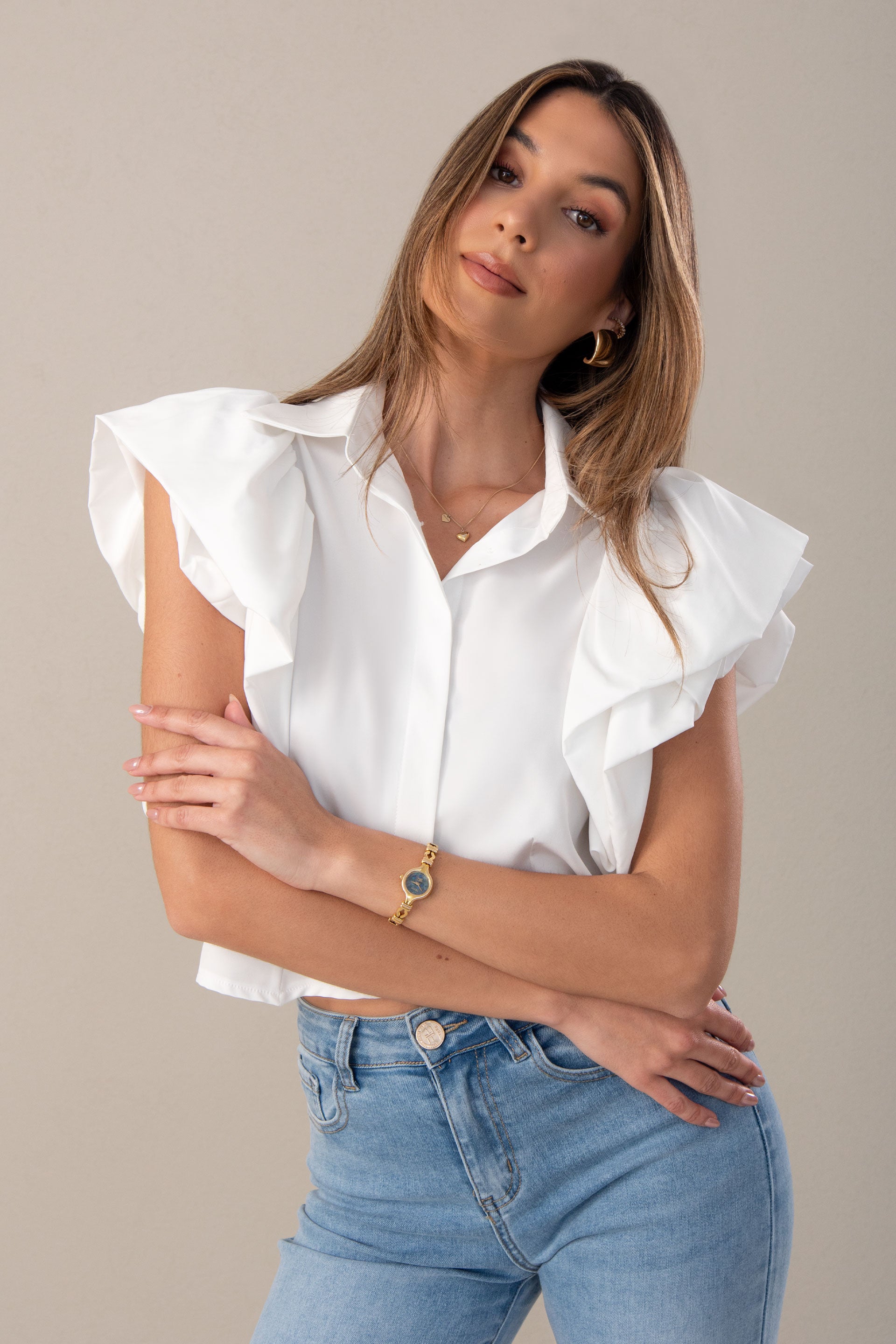 Blusa com manga dupla em folhos Ferrache