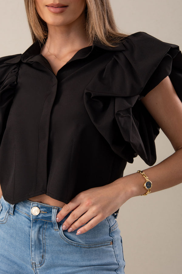 Double Ruffle Sleeve Blouse Ferrache