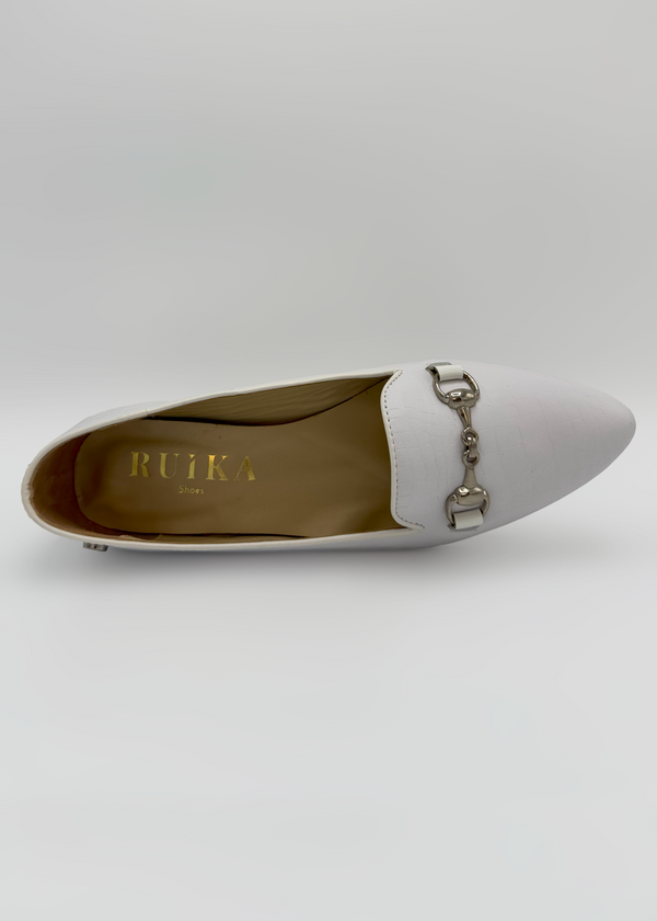 White Genuine Leather Shoes with Croc Texture Ruika