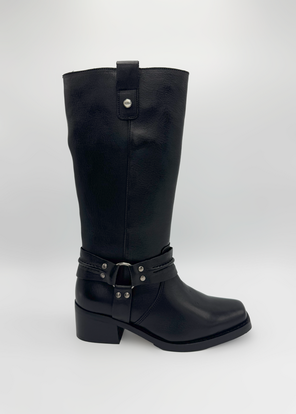 Chunky Biker Boots with Low Block Heel Ruika