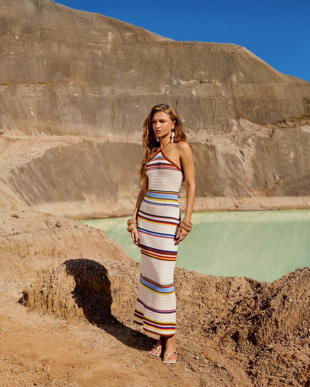Halter Neck Multi-Stripe Knit Dress Lança Perfume