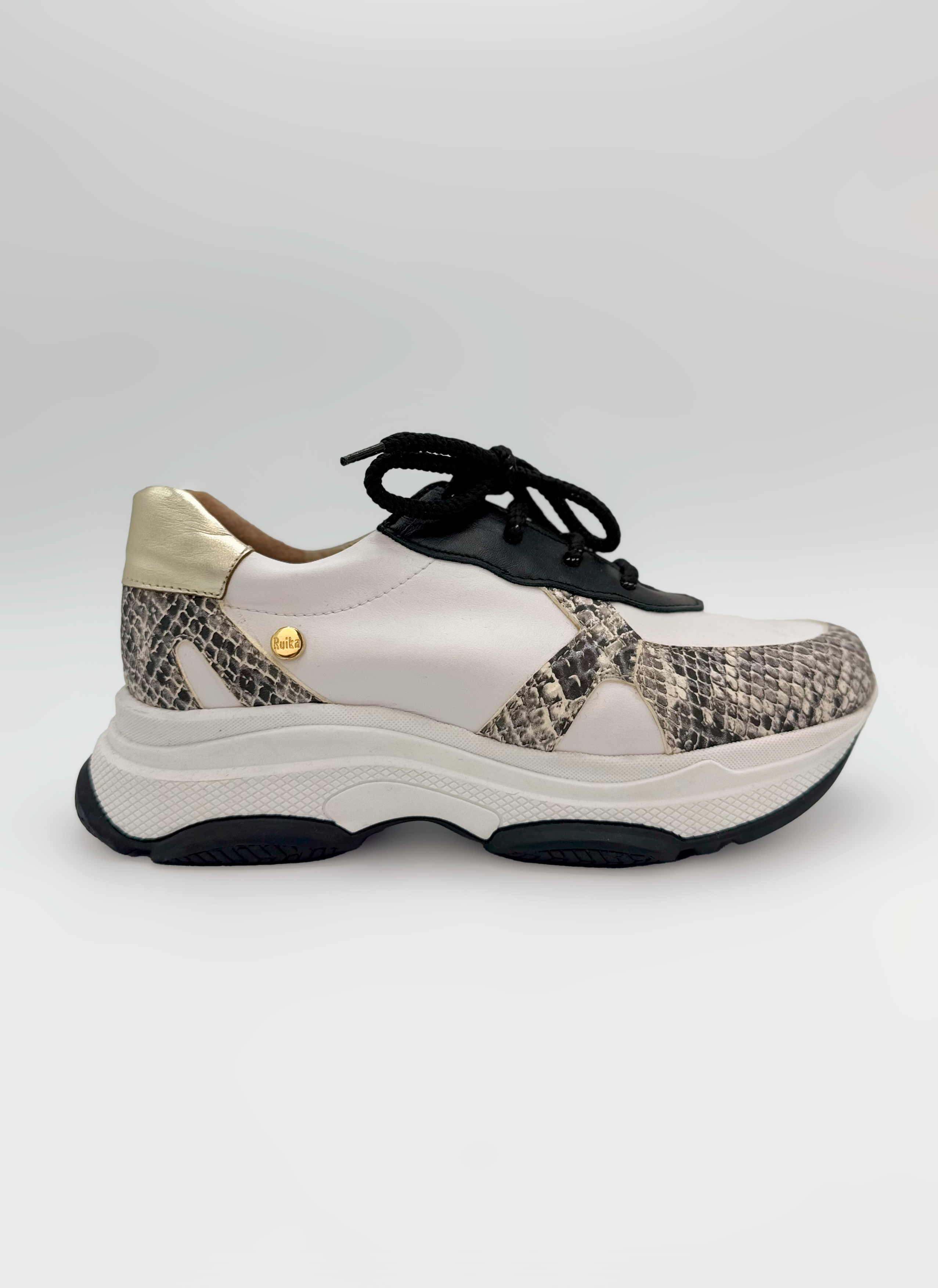 White & Python Print Sneakers Ruika