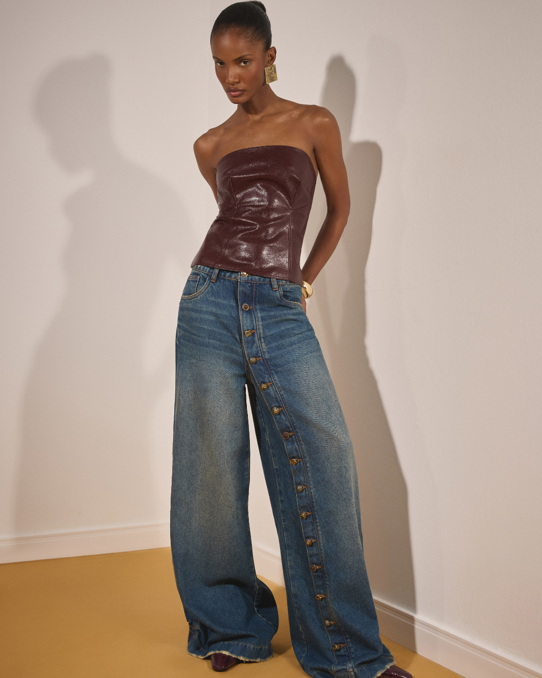 Wide-Leg Denim Trousers with Button Hem Lança Perfume