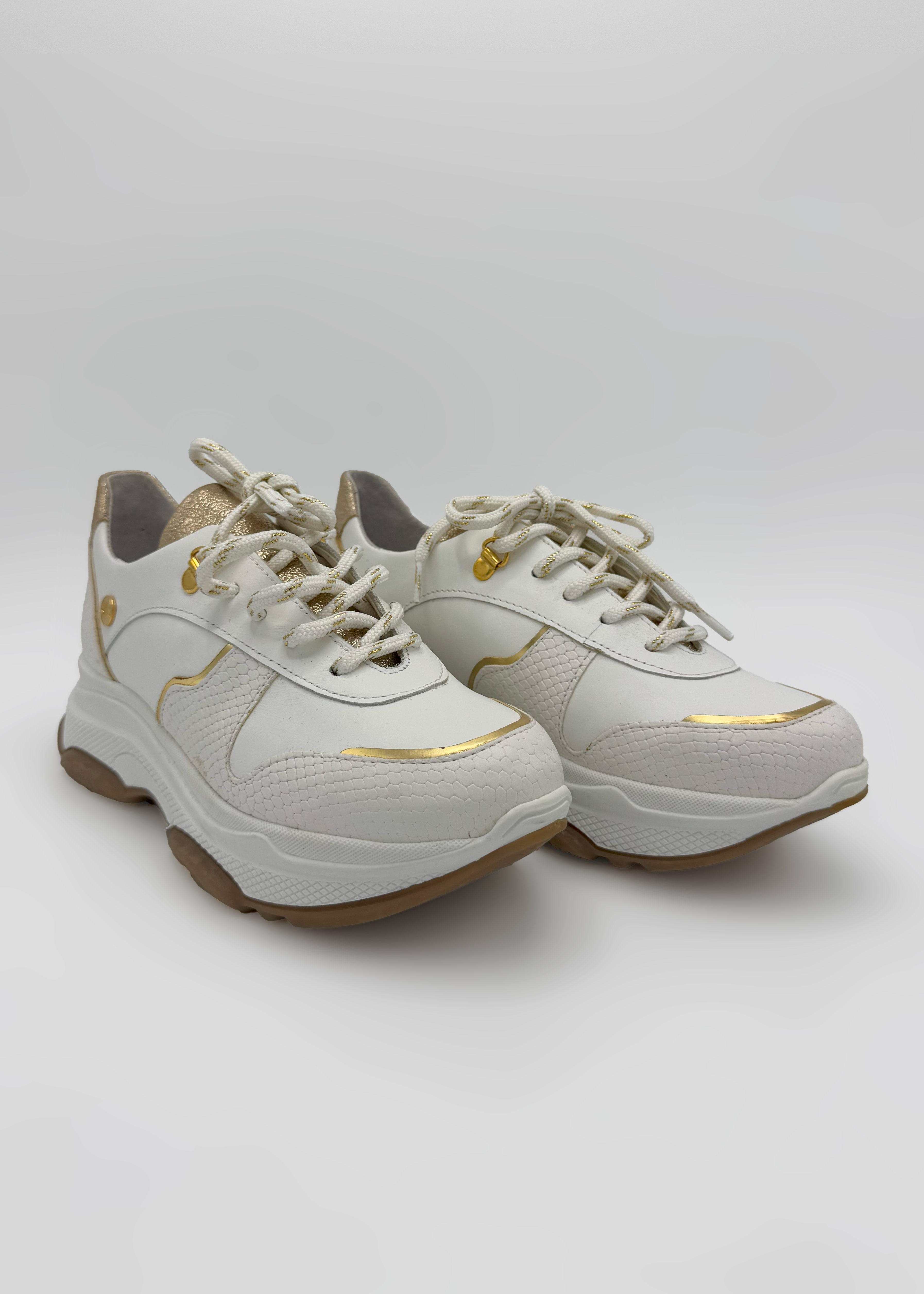 White & Gold Leather Sneakers Ruika