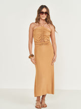 Halter-Neck Midi Dress with Front Ruching Colcci