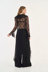 Sheer Lace Shirtdress with Ruffles Colcci