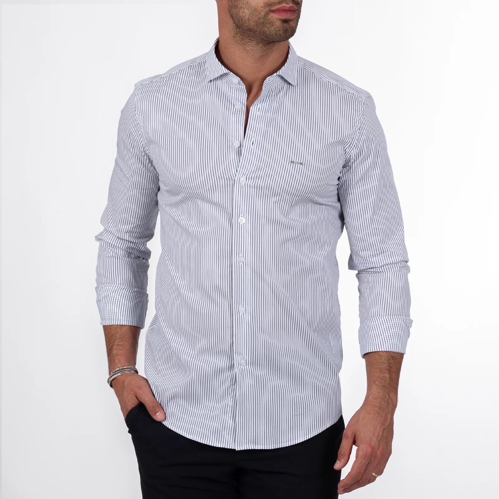 Camisa gola italiana risca fina slim fit Zolf