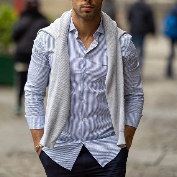 Pinstripe Slim-Fit Shirt with Italian Collar Zolf