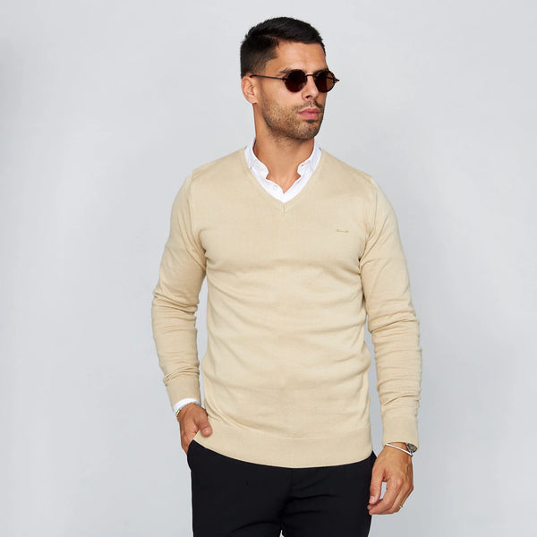 Fine-Knit V-Neck Cotton Sweater Zolf