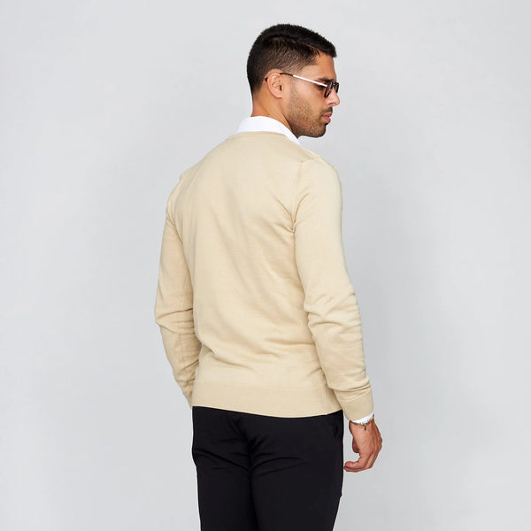 Fine-Knit V-Neck Cotton Sweater Zolf