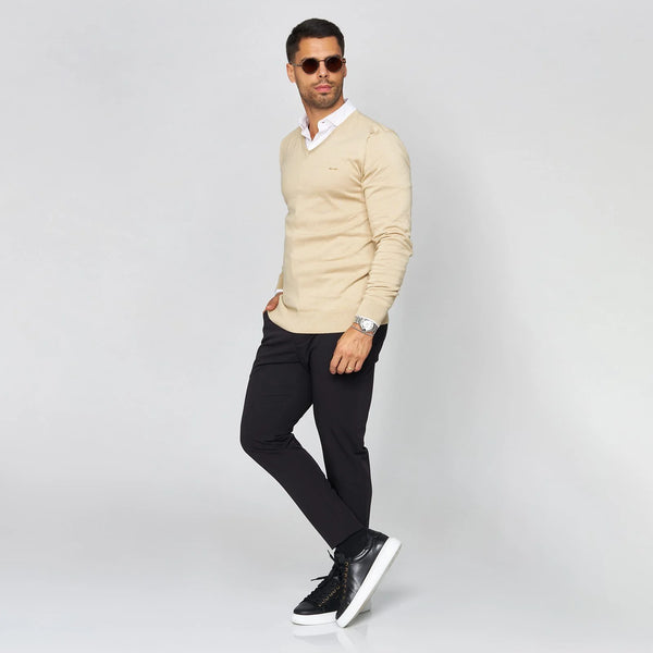 Fine-Knit V-Neck Cotton Sweater Zolf