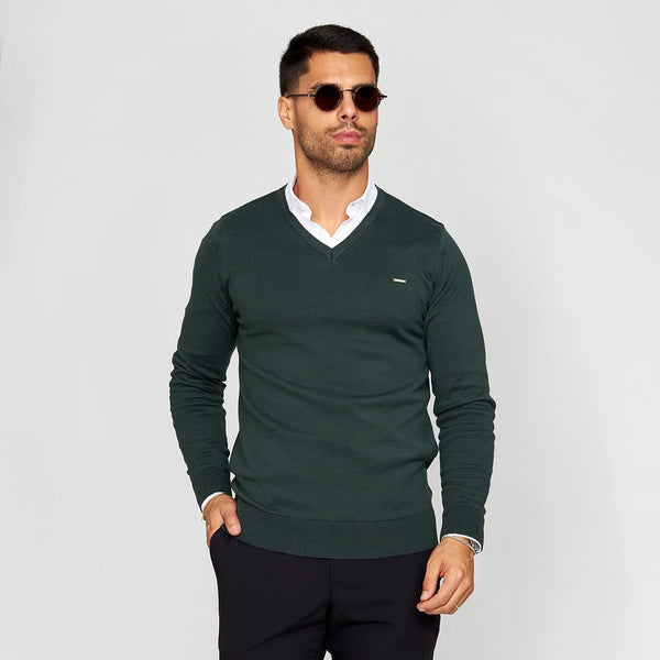 Fine-Knit V-Neck Cotton Sweater Zolf