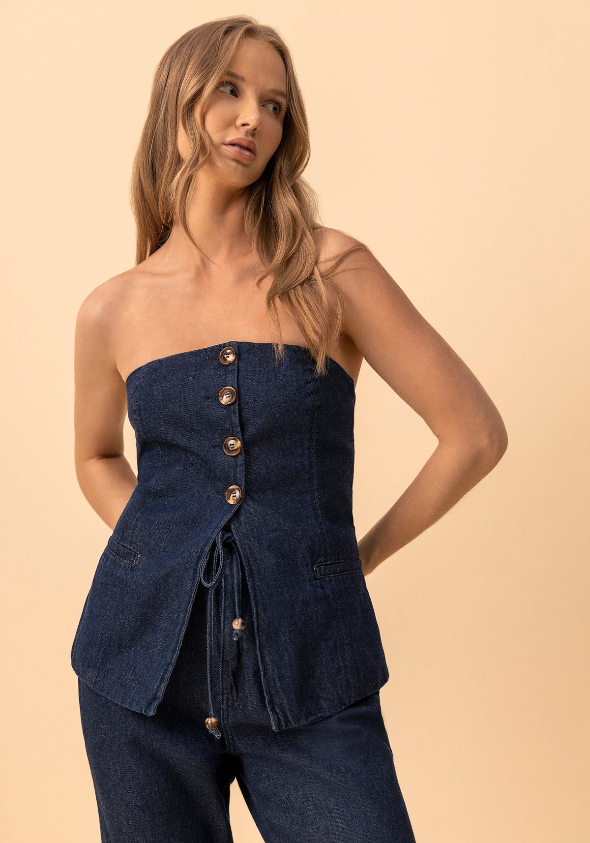 Strapless Tailored Denim Waistcoat Lez a Lez