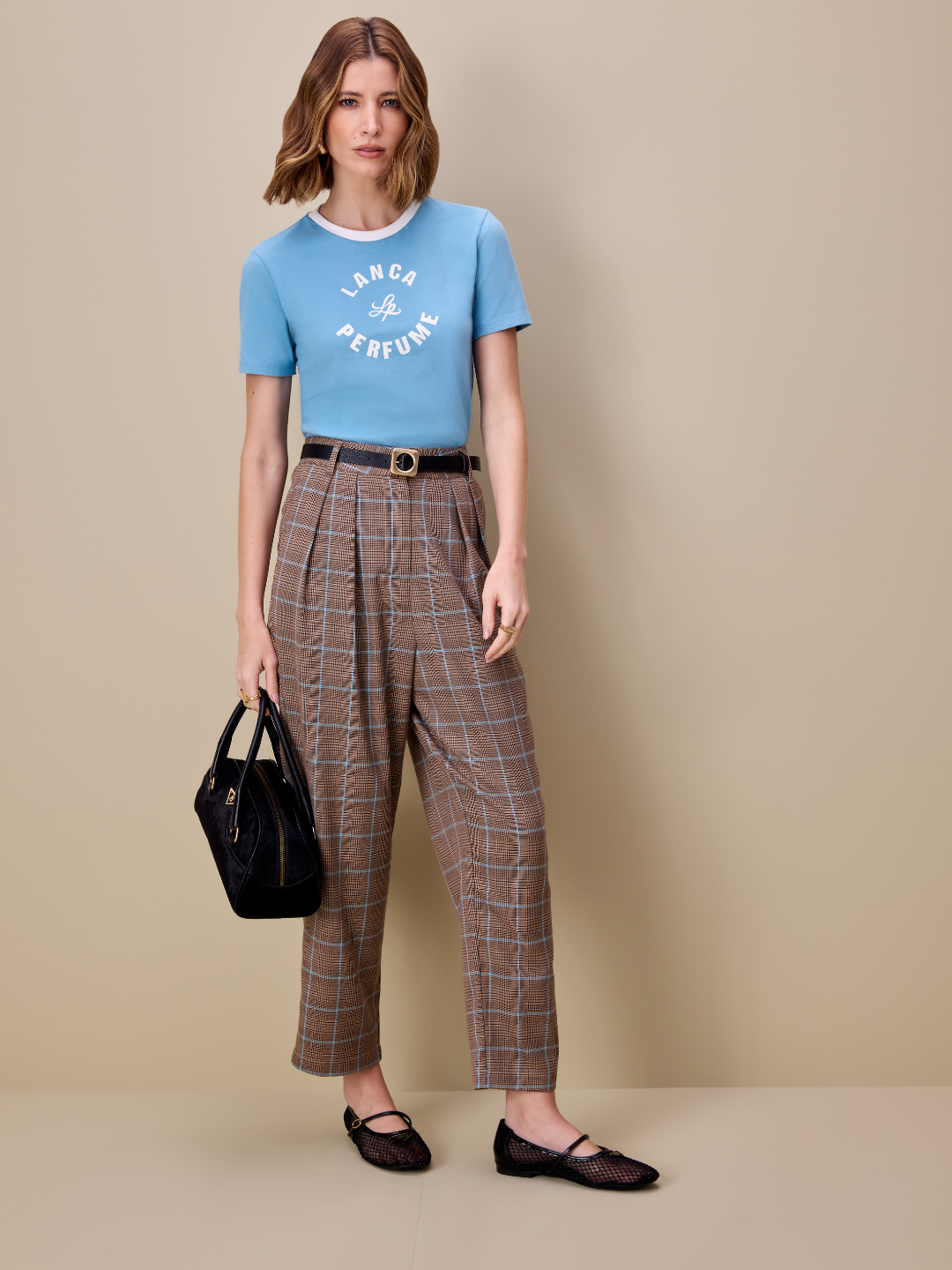 Two-Tone Check Sculpting Slim-Leg Trousers Lança Perfume