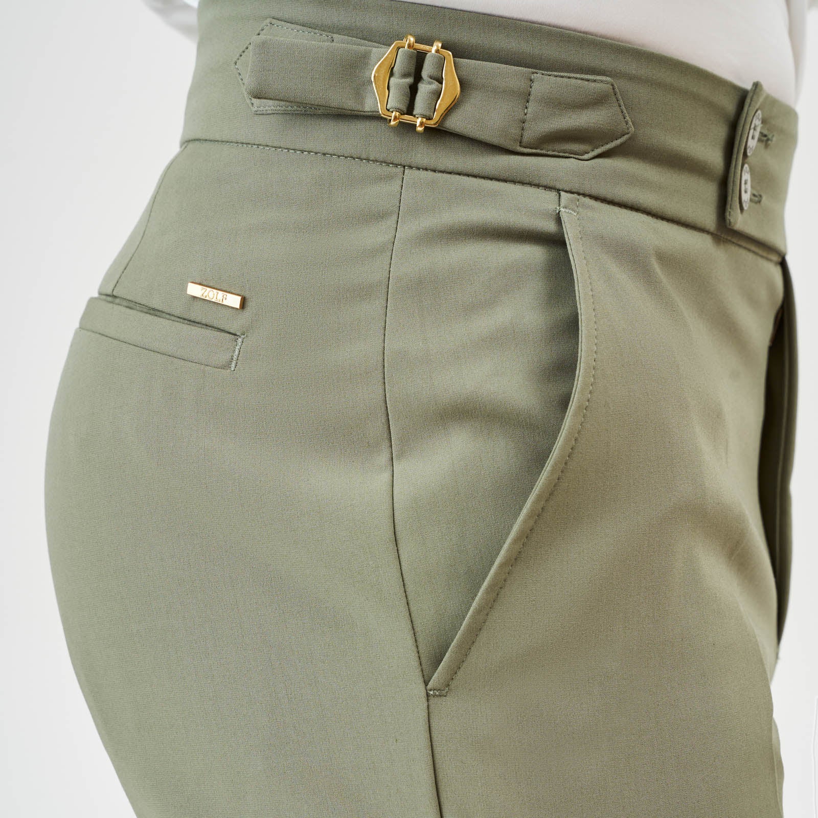 Calça trespasse com fivela Zolf