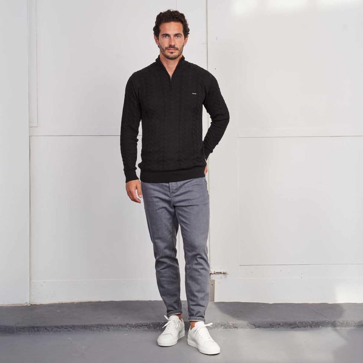Camisola tricot textura com fecho Zolf