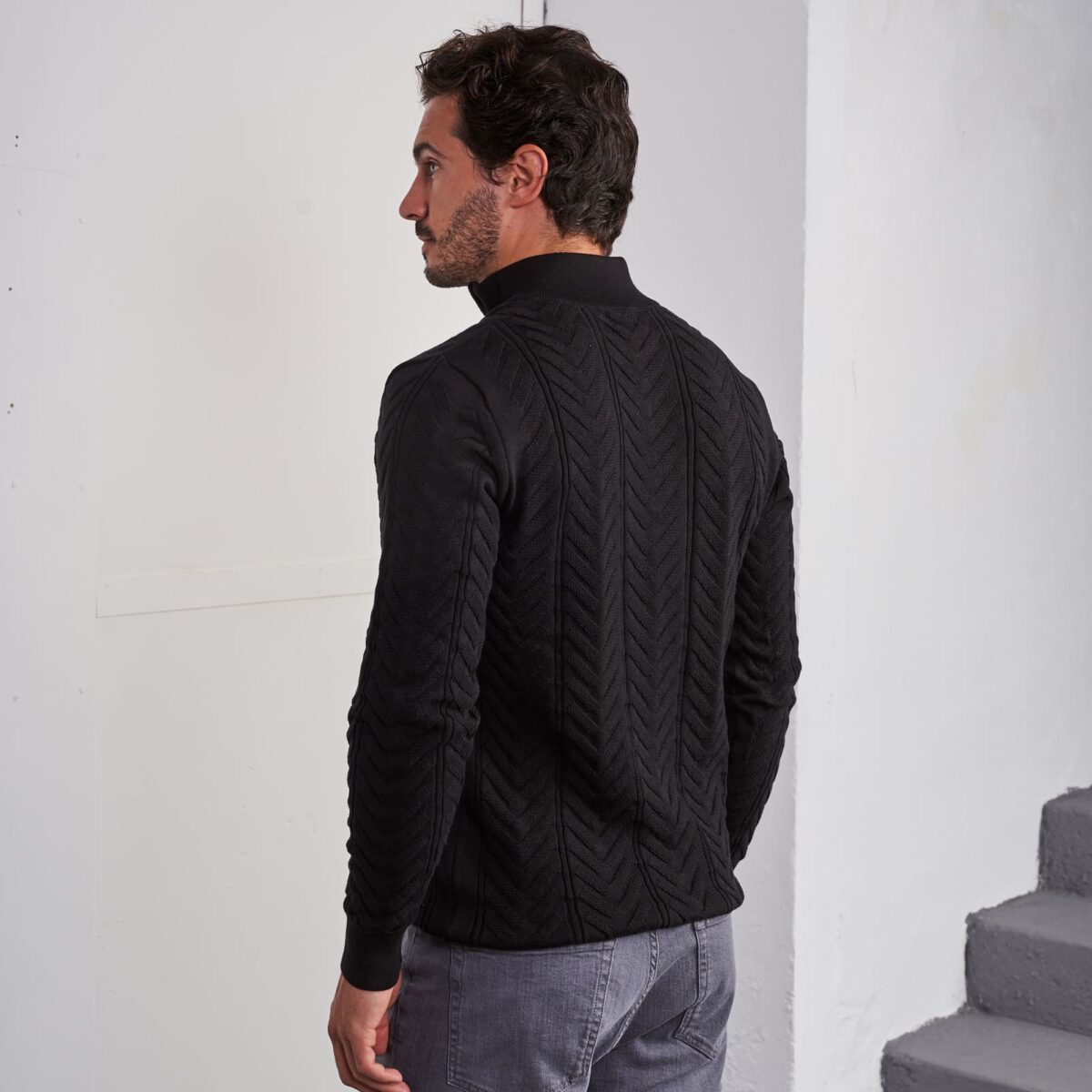 Camisola tricot textura com fecho Zolf