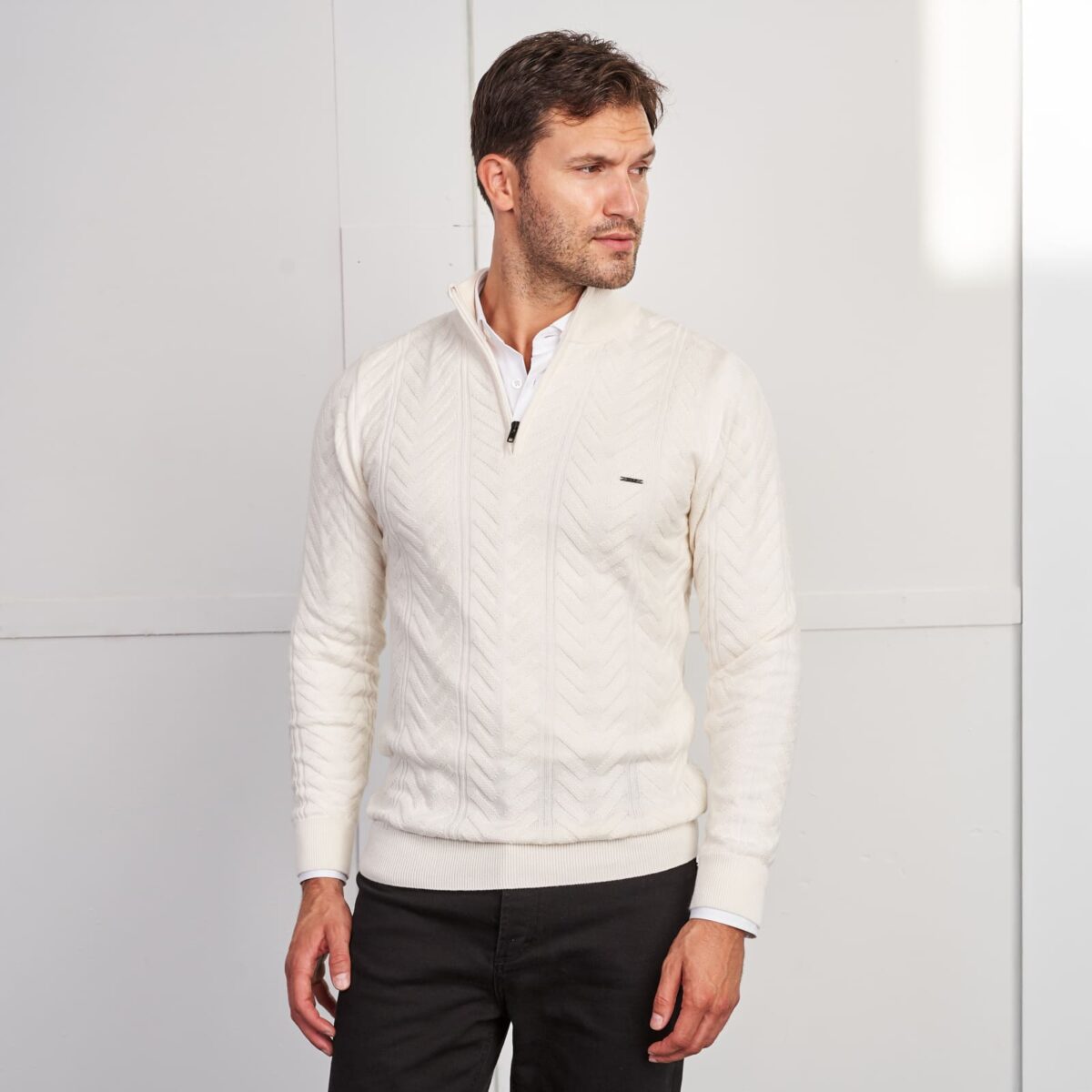 Camisola tricot textura com fecho Zolf