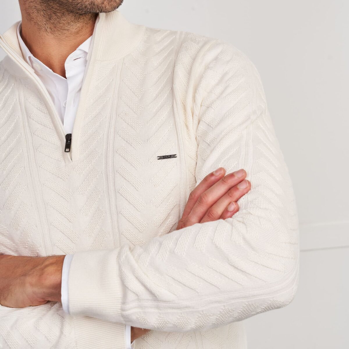 Camisola tricot textura com fecho Zolf