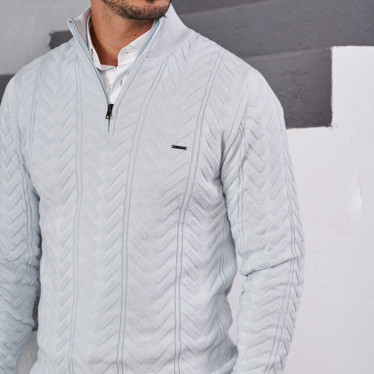 Camisola tricot textura com fecho Zolf