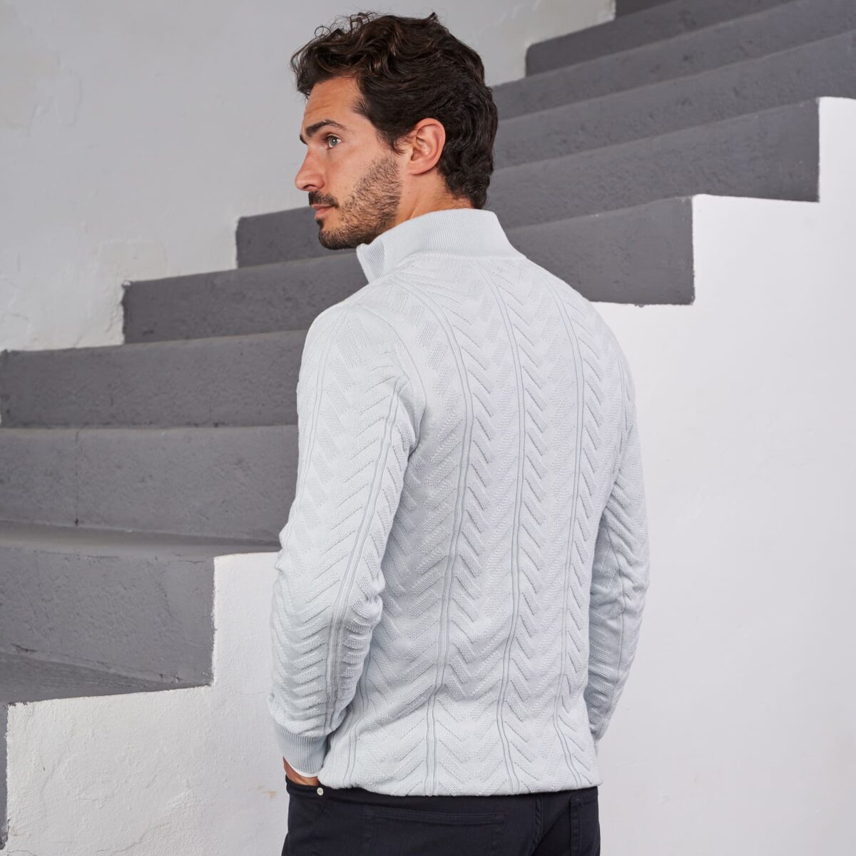 Camisola tricot textura com fecho Zolf