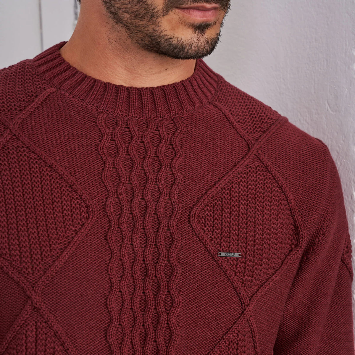 Textured Knit Cotton Sweater Zolf