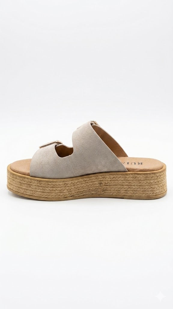 Suede Double-Buckle Platform Sandals Ruika