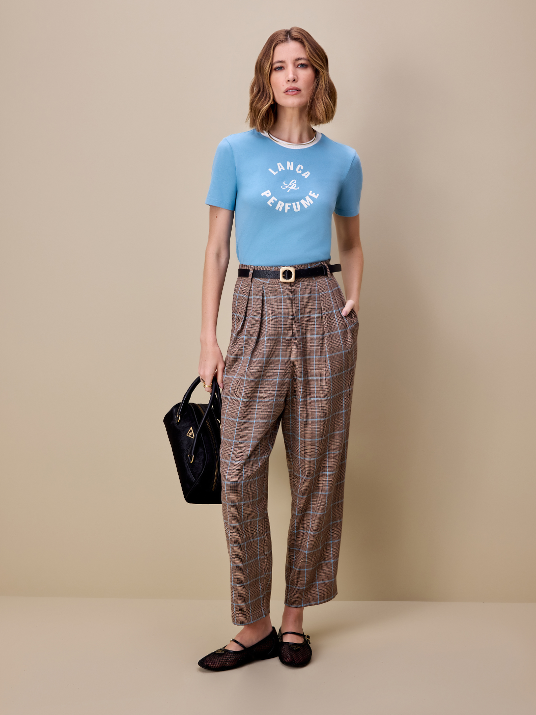Two-Tone Check Sculpting Slim-Leg Trousers Lança Perfume