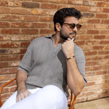 Textured Crochet Knit Polo Shirt Zolf
