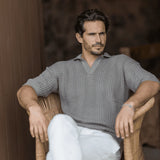 Textured Crochet Knit Polo Shirt Zolf