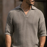 Textured Crochet Knit Polo Shirt Zolf