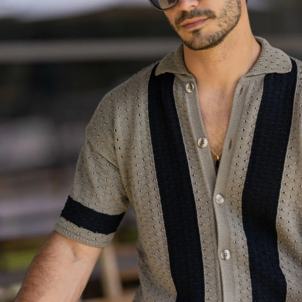 Striped Openwork Crochet Shirt Zolf
