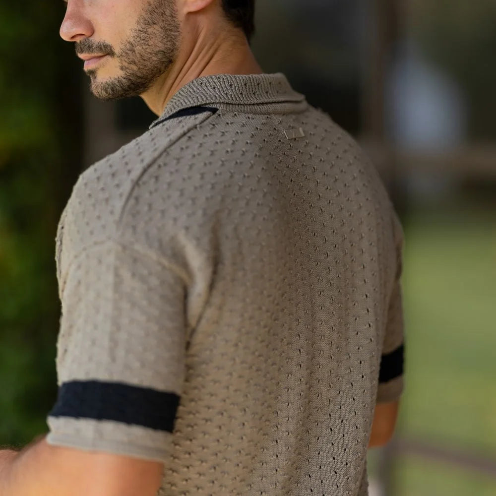 Striped Openwork Crochet Shirt Zolf