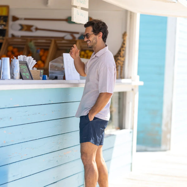 Textured Solid Blue Swim Shorts Zolf