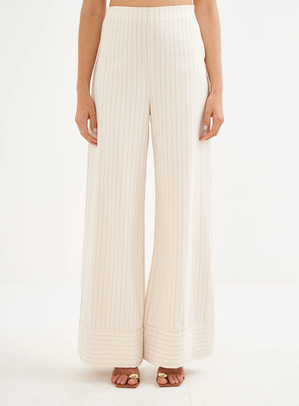 Calças Palazzo Riscas de Algodão Colcci