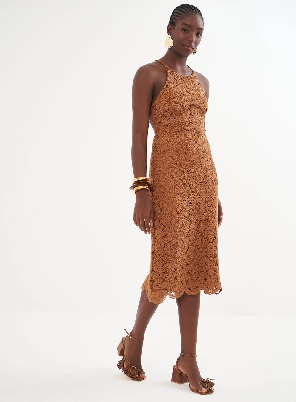 Halter Neck Lace Midi Dress Colcci