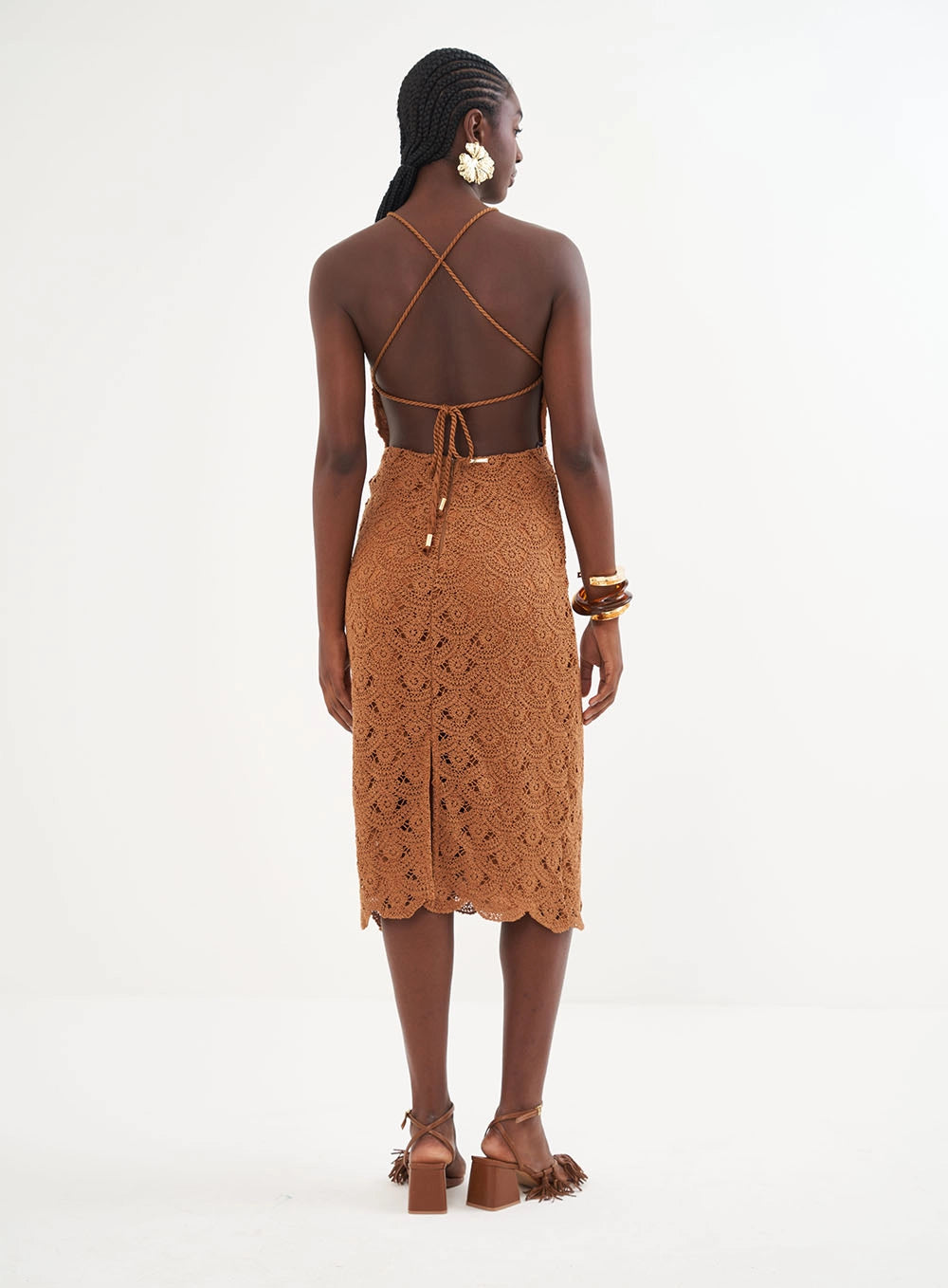 Halter Neck Lace Midi Dress Colcci