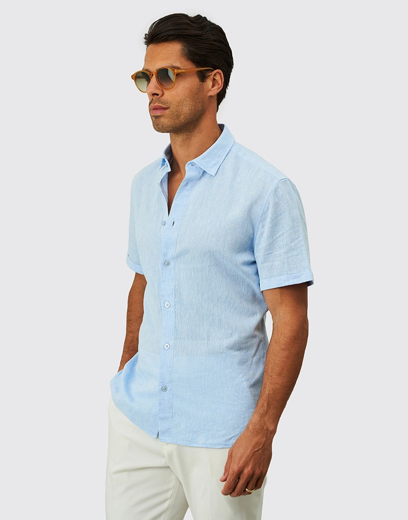 Short Sleeve Linen Shirt with Italian Collar Zolf
