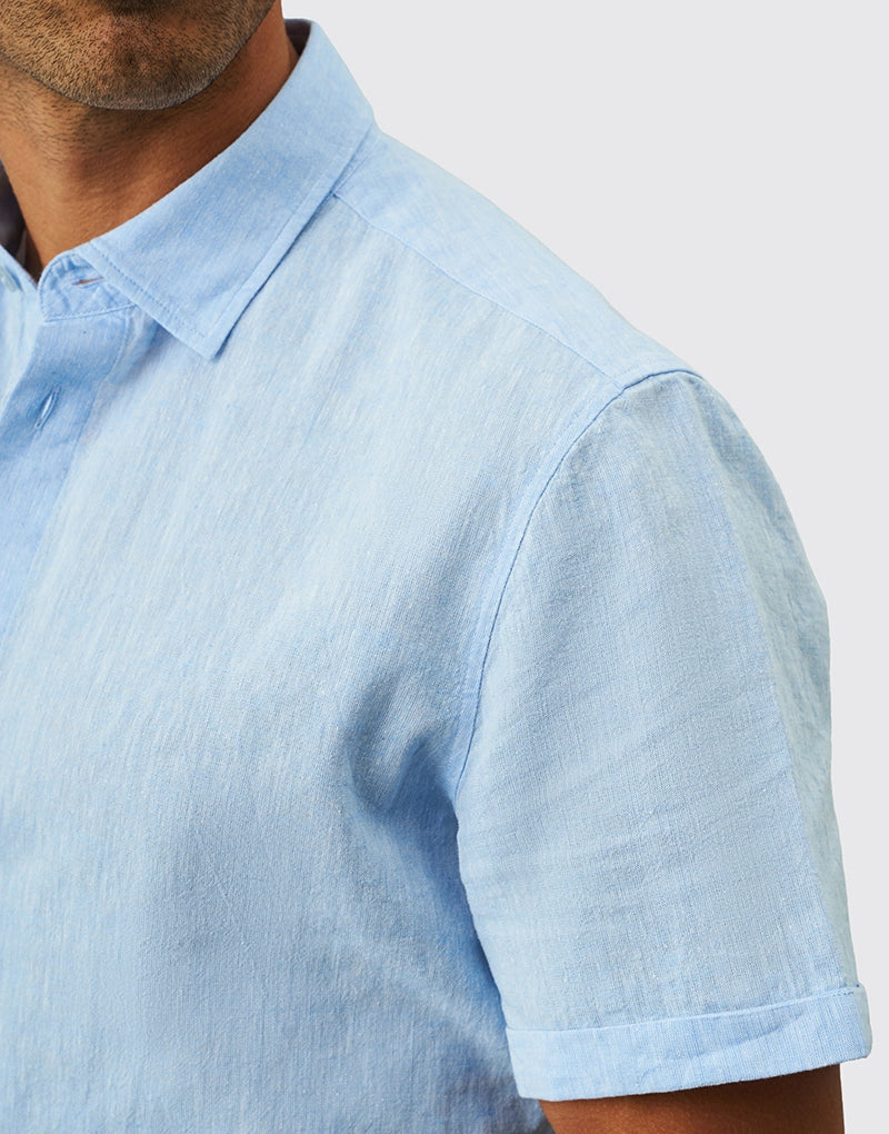 Short Sleeve Linen Shirt with Italian Collar Zolf