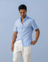 Short Sleeve Linen Shirt with Italian Collar Zolf