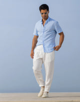 Short Sleeve Linen Shirt with Italian Collar Zolf