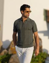 Structured Knit Zip Polo Zolf