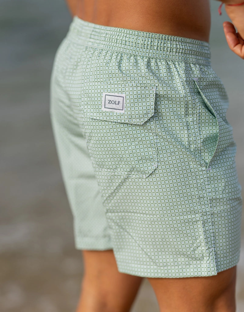 Green Patterned Swim Shorts Zolf