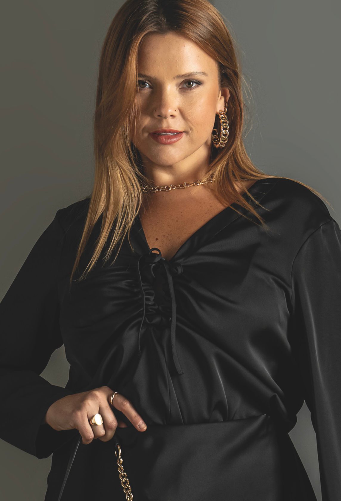 Blusa de senhora em cetim com atilhos Quattro Venti