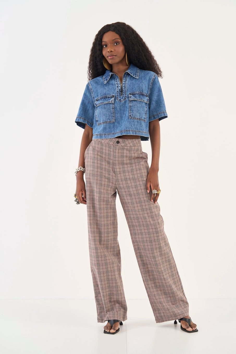 Plaid Wide-Leg Tailored Trousers Colcci