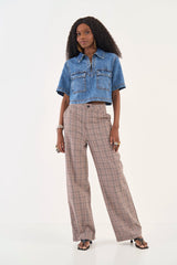 Plaid Wide-Leg Tailored Trousers Colcci