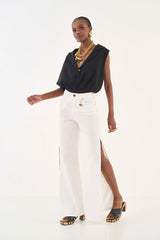 Juliette Cutout Wide-Leg Twill Trousers Colcci