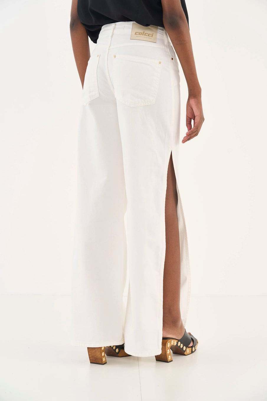 Juliette Cutout Wide-Leg Twill Trousers Colcci