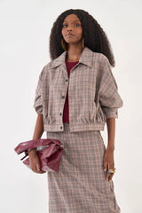 Cropped Plaid Twill Jacket Colcci