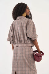 Cropped Plaid Twill Jacket Colcci